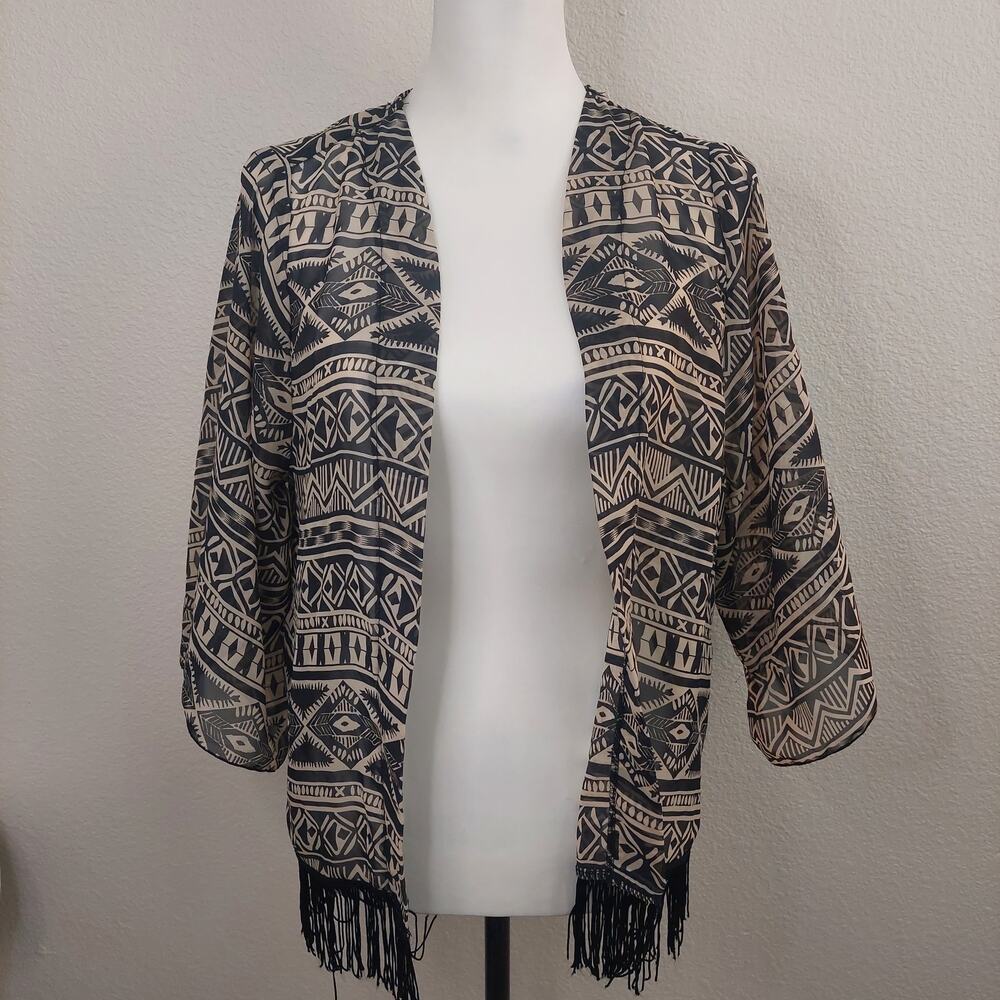 Aztec Cover Up Fringe Black - Size Small - Living Doll